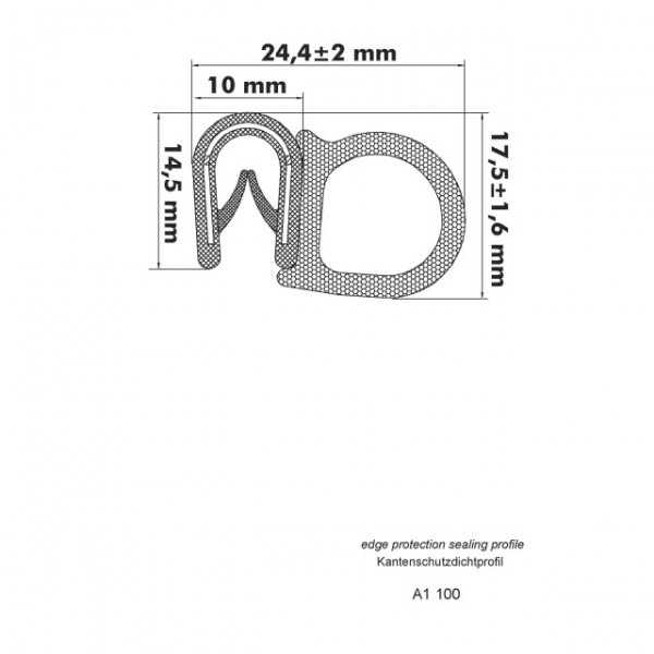 Kantenschutzprofil 1-4 mm, 14,5 x 10/20mm, Schwarz