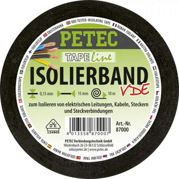 Petec Isolierband, 10 m x 15 mm x 0,15 mm Rolle, VDE geprüft